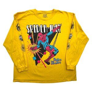 Marvel Spiderman Peter Parker Graphic T-Shirt Long Sleeve Cotton Yellow Size XXL